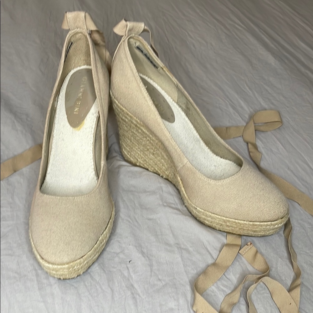 Beige Espadrille Wedge Shoes